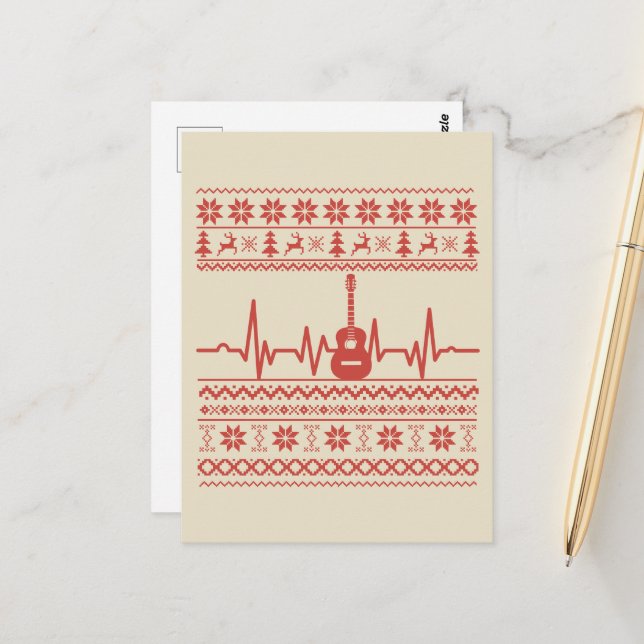 Cartão Postal Guitarra acústica de suéter de Natal feia (Frente/Verso In Situ)