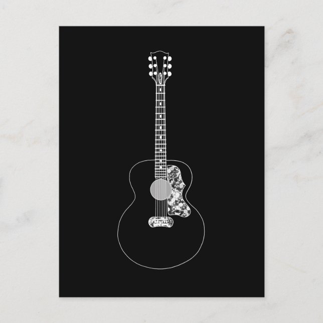 Cartão Postal Guitarra Acústica Desenho preto e branco simples (Frente)