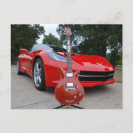 Cartão Postal Guitarra Elétrica e Carro de Esporte