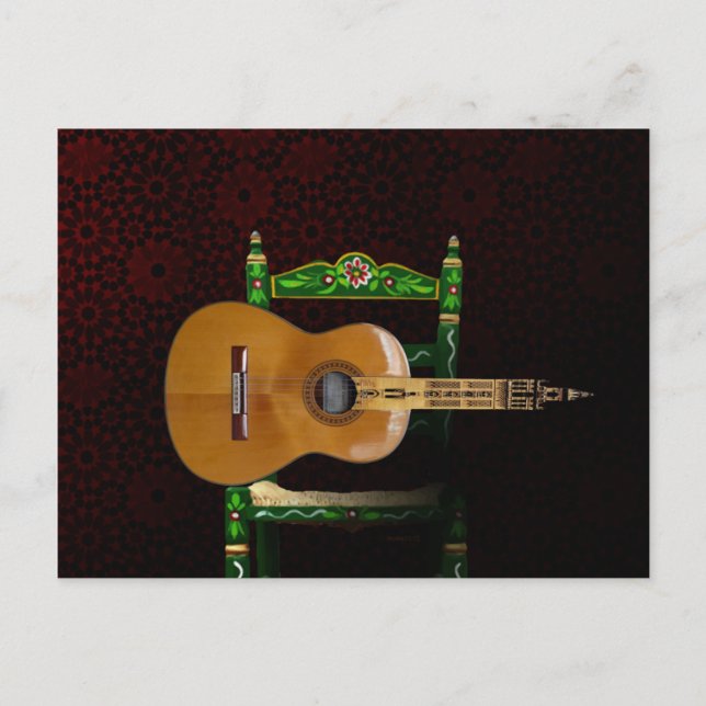 Cartão Postal Guitarra española con Giralda de Sevilla y silla. (Frente)