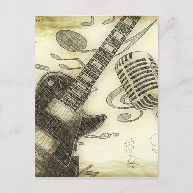 Cartão Postal Guitarra Vintage e Microfone (Frente)