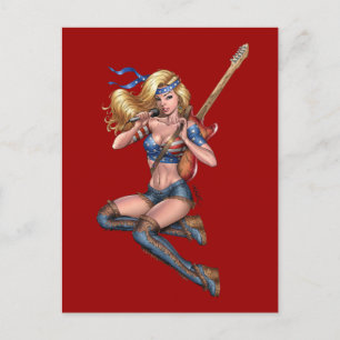 Cartão Postal Guitarrista loiro com bandeira americana por Al Ri