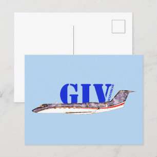 Cartão Postal Gulfstream GIV Jato Privado com Tipografia Negra