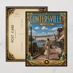 Cartão Postal Guntersville Alabama Arte Deco Vintage Idade Doura