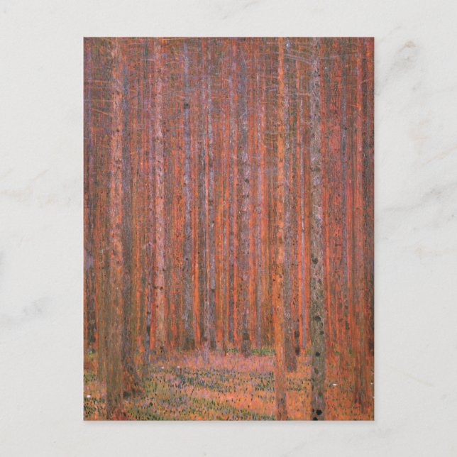 Cartão Postal Gustav Klimt Fir Forest Tannenwald árvores vermelh (Frente)