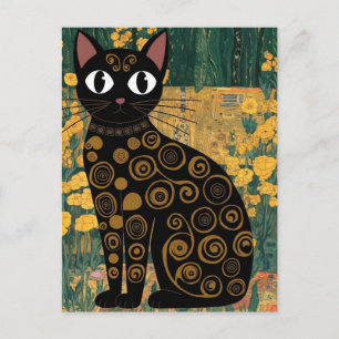 Cartão Postal Gustav Klimt Floral Gato Preto Arte Vintage Altera