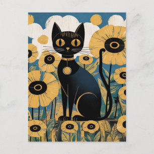 Cartão Postal Gustav Klimt Gato Preto em um Jardim de Flores, Ar