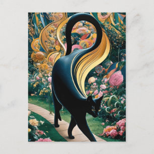 Cartão Postal Gustav Klimt Gato Preto em um Jardim de Flores, Ar