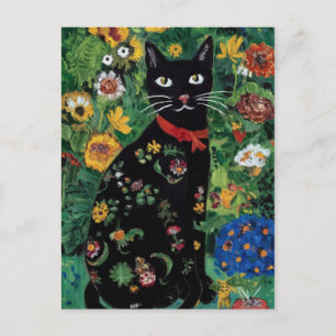 Cartão Postal Gustav Klimt Gato Preto em um Jardim de Flores, Ar