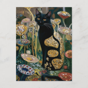 Cartão Postal Gustav Klimt Gato Preto em um Jardim de Flores, AR