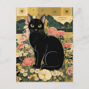 Cartão Postal Gustav Klimt Gato Preto em um Jardim de Flores, Ar