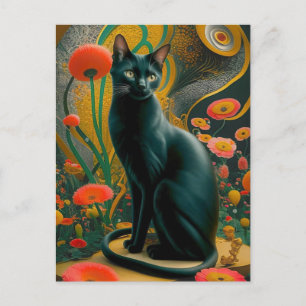 Cartão Postal Gustav Klimt Gato Preto em um Jardim de Flores, ar