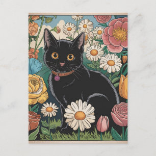 Cartão Postal Gustav Klimt Gato Preto em um Jardim de Flores, Ar