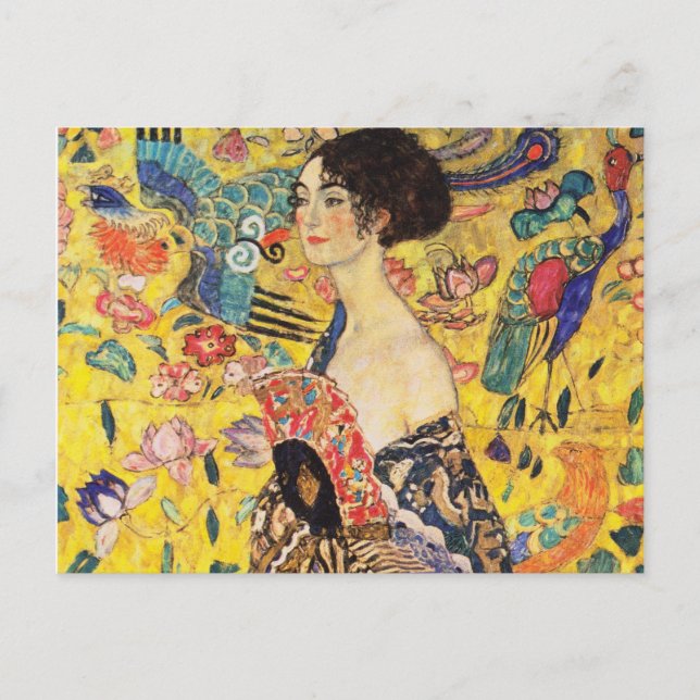 Cartão Postal Gustav Klimt Lady com ventilador (Frente)