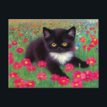 Cartão Postal Gustav Klimt Tuxedo Cat<br><div class="desc">Cartão postal com um gato Gustav Klimt tuxedo! Este adorável gatinho preto e branco se senta num campo de flores vermelhas,  azuis,  brancas e laranja. Um presente incrível para amantes de gatos e entusiastas de arte austríacos!</div>