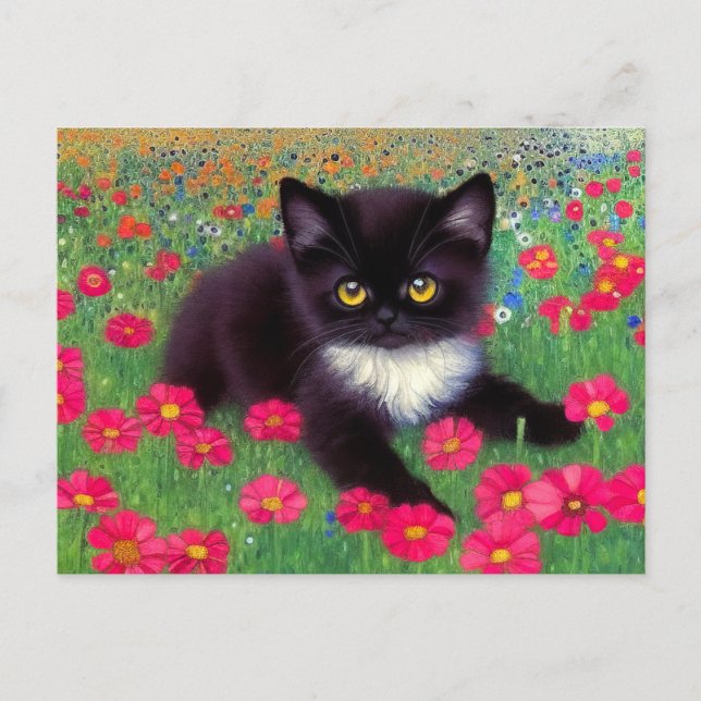 Cartão Postal Gustav Klimt Tuxedo Cat (Frente)
