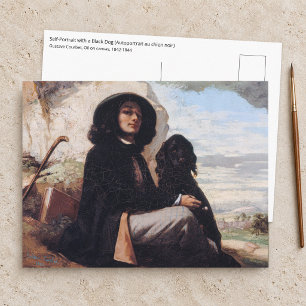 Cartão Postal Gustave Courbet - Autorretrato com um Cão Preto