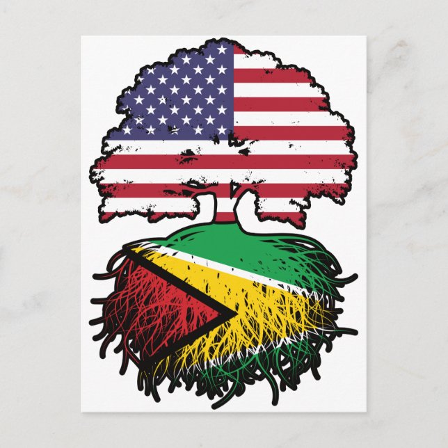 Cartão Postal Guyana Guyanese American Tree Roots Flag (Frente)