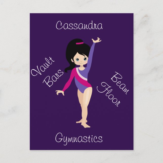Cartão Postal Gymnastics Black Hair, Blue Eyes, Purple Leotard   (Frente)