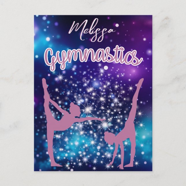Cartão Postal Gymnastics Galaxy Purple Turquoise Personalizada (Frente)