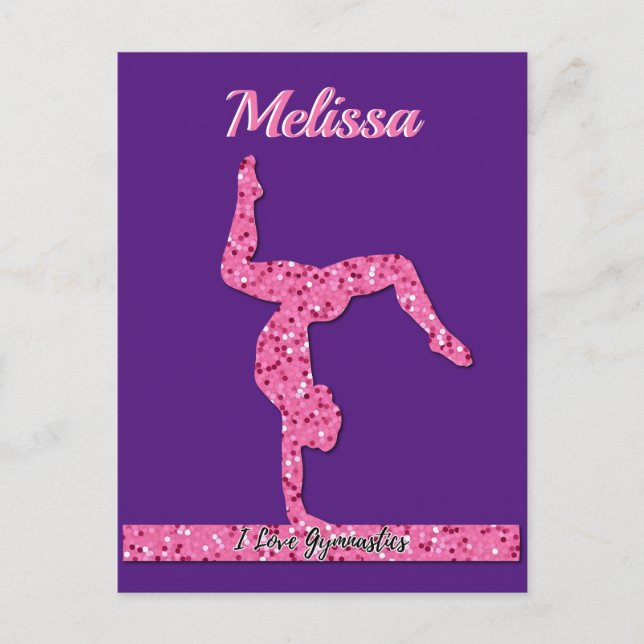 Cartão Postal Gymnastics Girl Sparkle Beam Rosa (Frente)