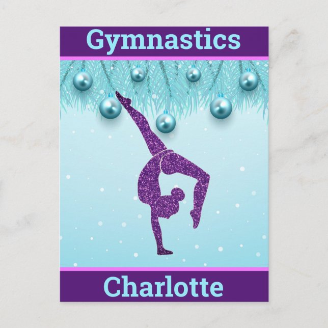 Cartão Postal Gymnastics Natal Purple Aqua Personalizado (Frente)