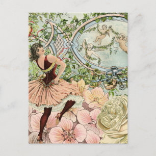 Cartão Postal Gypsis dançarino com flores e efemera