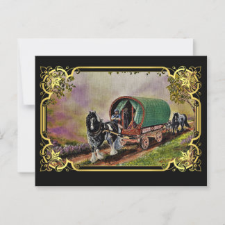 Cartão Postal Gypsy Vanner Horse Irish Caravan Wagon Tapeçaria