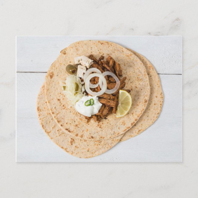 Cartão Postal Gyros pita com tzatziki coleslaw azeitonas e feta (Frente)