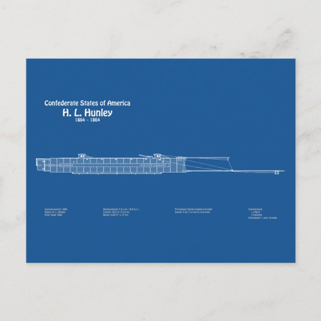 Cartão Postal H. L. Hunley - Ship Blueprint Plan ABD (Frente)