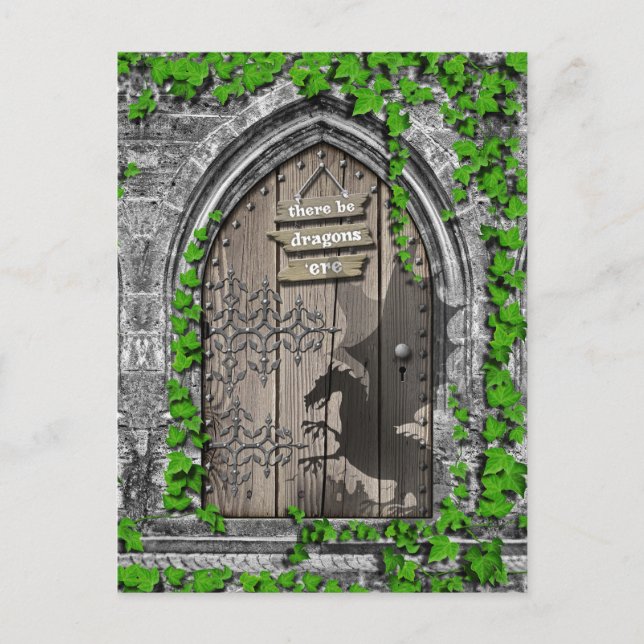 Cartão Postal Há Dragões Rei Arthur Medieval Dragon Door (Frente)