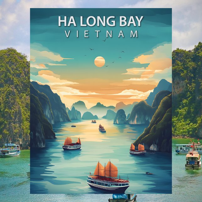 Cartão Postal Ha Long Bay Vietnam Retro Southeast Asia Coastal (Ha Long Bay Vietnam Retro Southeast Asia Coastal Postcard
)