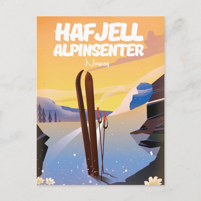 Cartão Postal hafjell alpinsenter Noruega belo poster de esqui. (Frente)