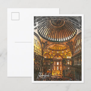 Cartão Postal Hagia Sophia Istambul Turquia - Desenho Colorido