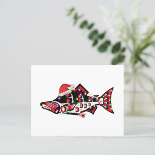 Cartão Postal Haida Salmon Spirit Animal Com Luzes De Natal