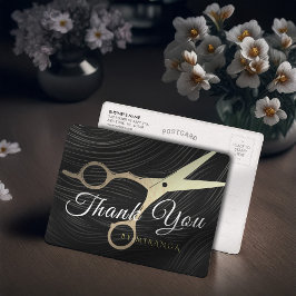 Cartão Postal Hair Salon Hairstylist Obrigado Tesoura Dourada