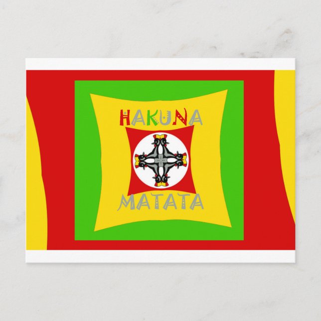 Cartão Postal Hakuna Matata Rasta Cor Vermelho Dourado Verde (Frente)