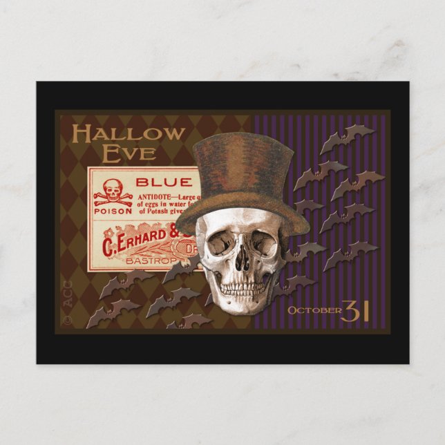Cartão Postal Hallow Eve Halloween Skull (Frente)