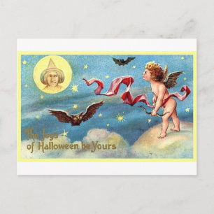 Cartão Postal Halloween Angel, Bat, Lua