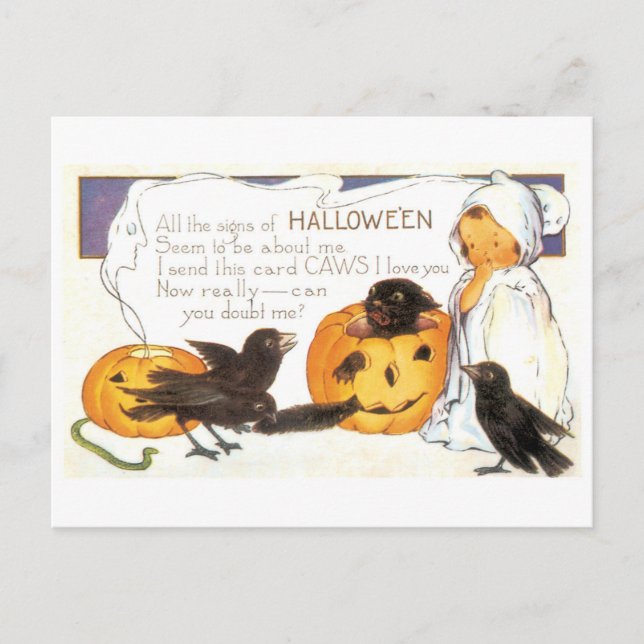 Cartão Postal Halloween antigo, Crow (Frente)