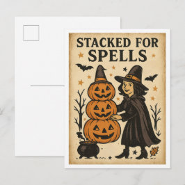 Cartão Postal Halloween Antigo Empilhado para Feitiços