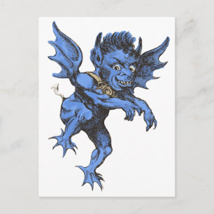 Cartão Postal Halloween Antigo, Gárgula Demônio Maligno Assustad