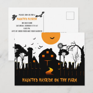 Cartão Postal Halloween Assombrado na Fazenda