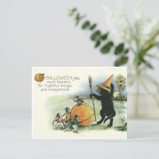 Cartão Postal Halloween Black Cat Kitten Mice Mouse Postcard