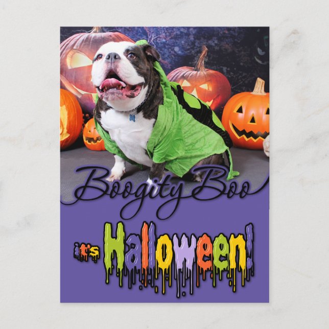 Cartão Postal Halloween - Bulldog Inglês - Spike (Frente)
