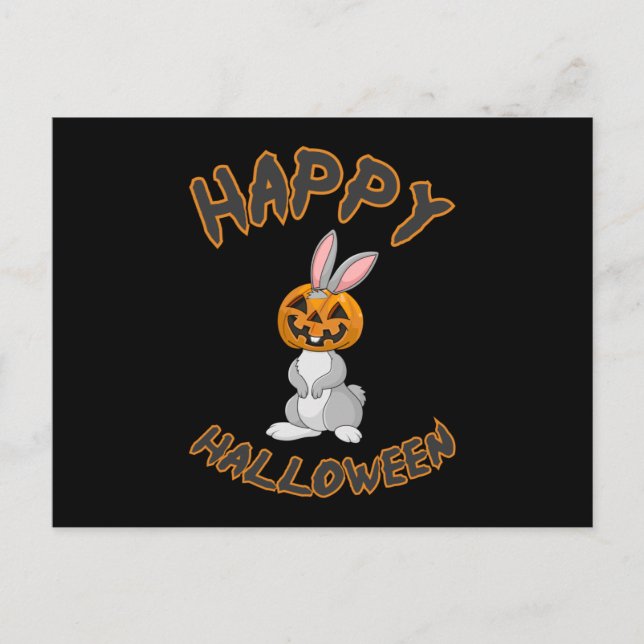 Cartão Postal Halloween Bunny Rabbit Pumpkin Horror Gift Idet (Frente)