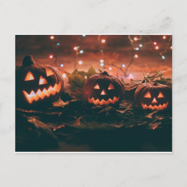 Cartão Postal Halloween com Abóboras e luzes (Frente)