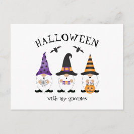 Cartão Postal Halloween Com Minha Gnomos Laranja Roxo