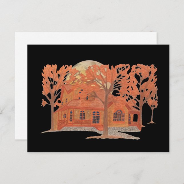 Cartão Postal Halloween Creepy Haunted House (Frente/Verso)