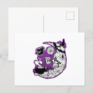 Cartão Postal Halloween Crescent Moon Witold Skull